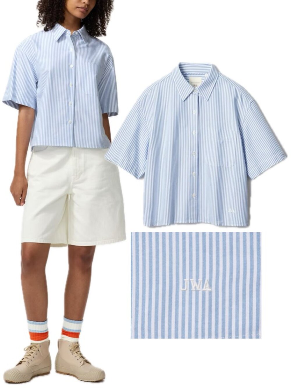 UNIQLO x JW ANDERSON Oxford Boxy Striped Button-Up Short-Sleeve Shirt (65 Blue)